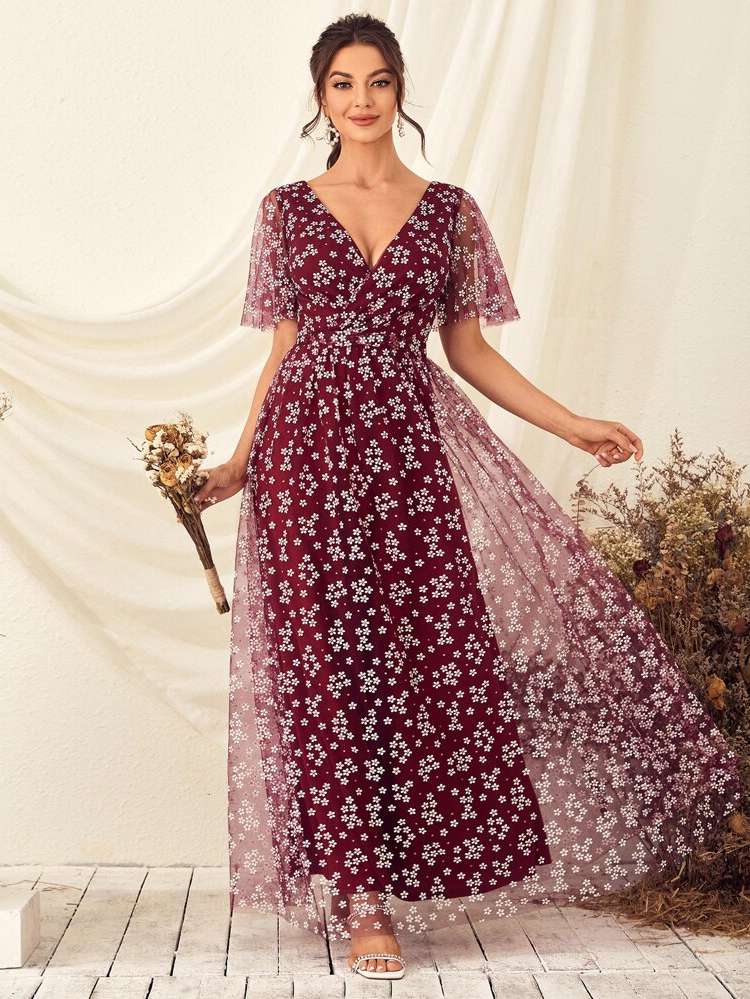 Floral Burgundy Glamorous Wrap Weddings  Events 3532