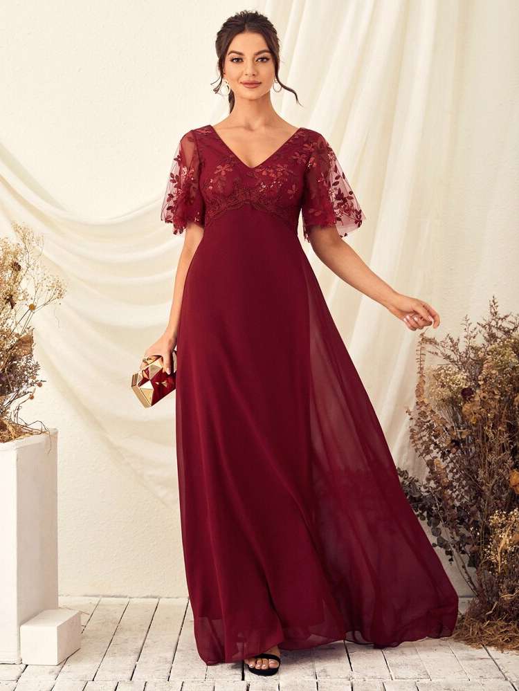 Burgundy Short Sleeve Regular Fit Wedding  Special 5046