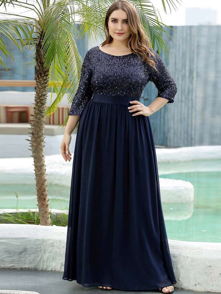 Three Quarter Length Sleeve Maxi Regular Fit Zipper Wedding  Special 3711