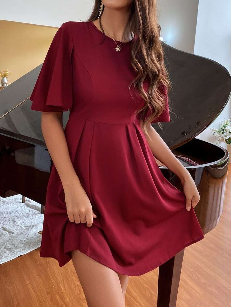 Regular Fit Short Burgundy Elegant Women Dresses 4524