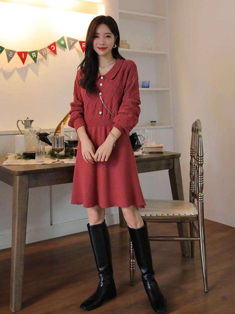  Knee Length Regular Fit Women Sweater Dresses 43