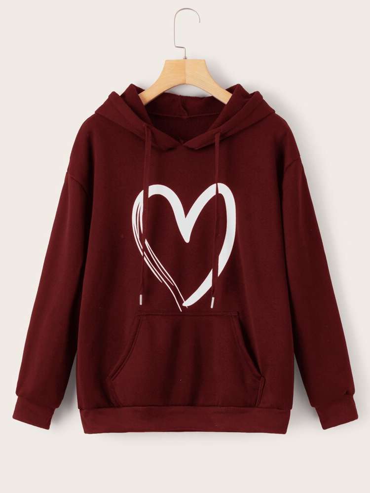 Burgundy Casual Drawstring Women Sweatshirts 533