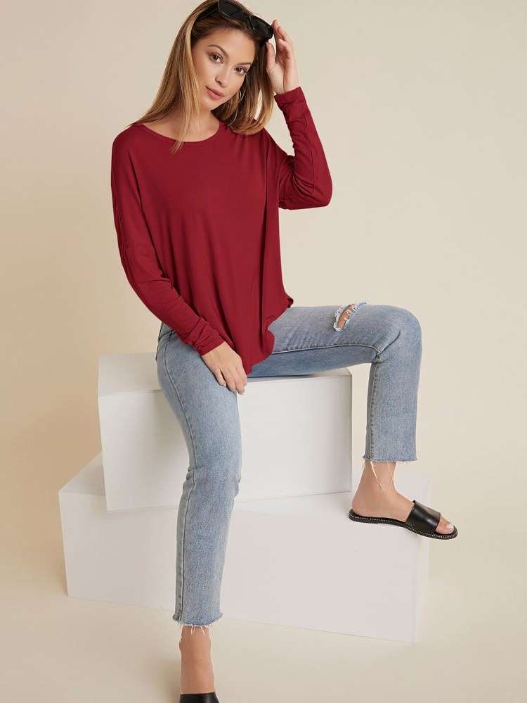 Plain Oversized Casual Women T-Shirts 2835