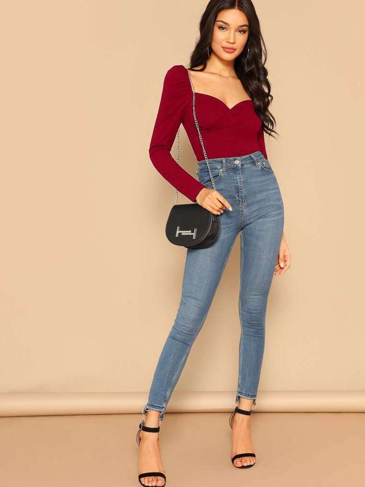 Wrap Elegant Burgundy Women Tops, Blouses  Tee 1611