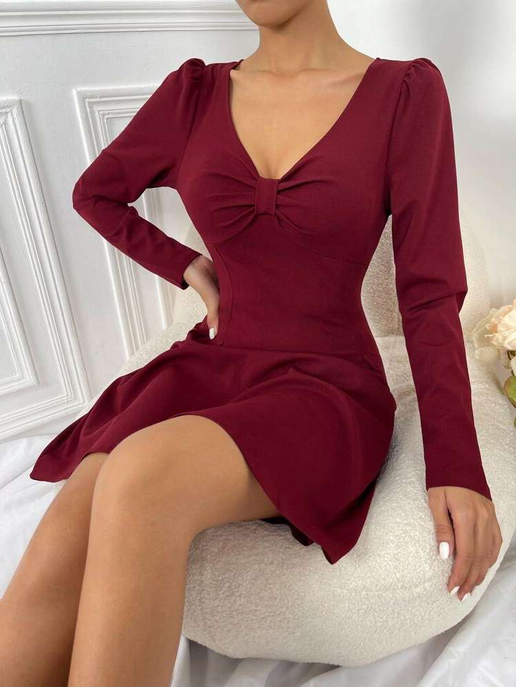 Long Sleeve Regular Fit Short Zipper Women Dresses 2058