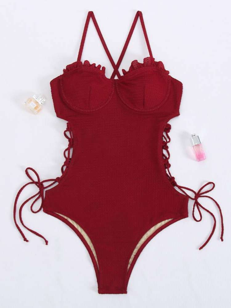  Burgundy Frill Women Clothing 5954