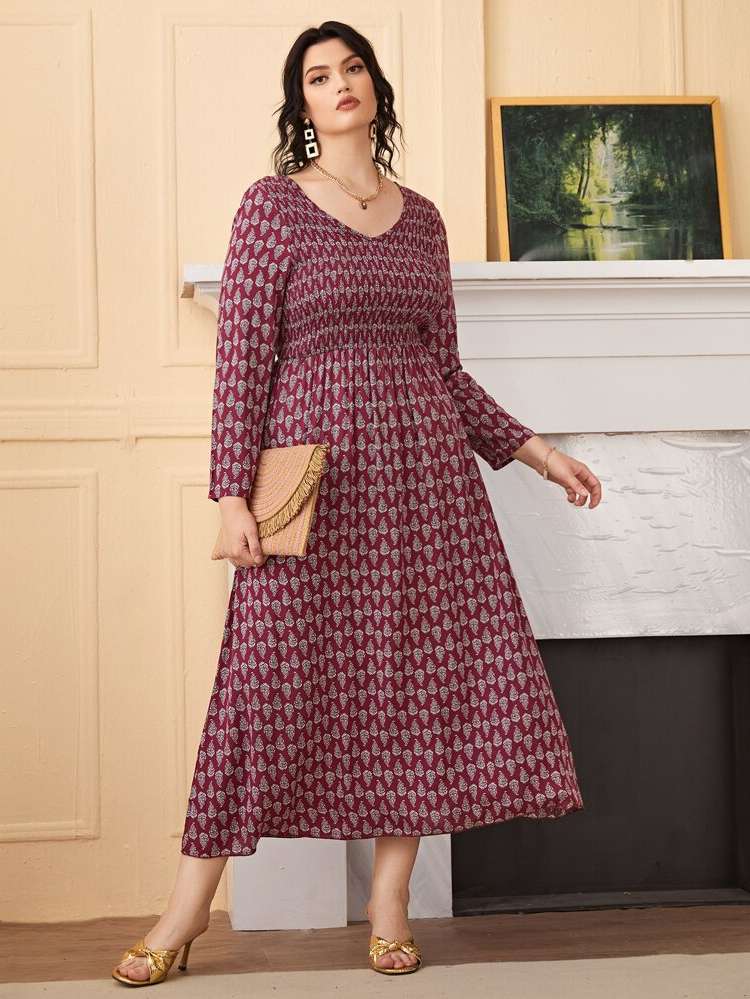  Shirred Scoop Neck Plus Size Dresses 8617