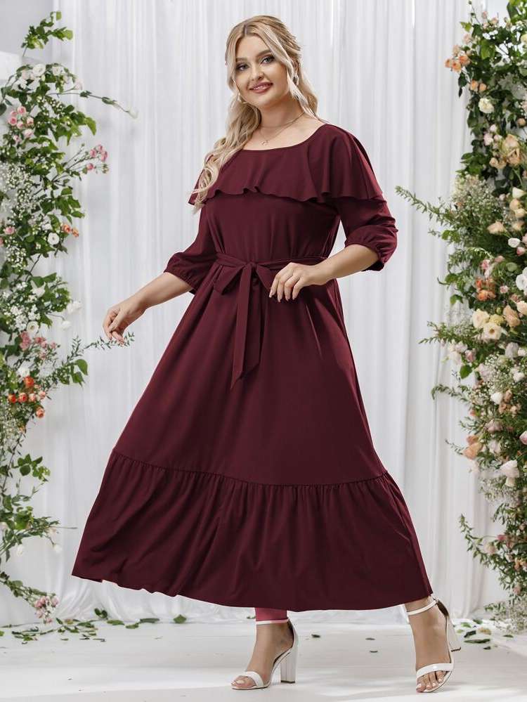  Regular Fit Modest Plain Plus Size Dresses 9886