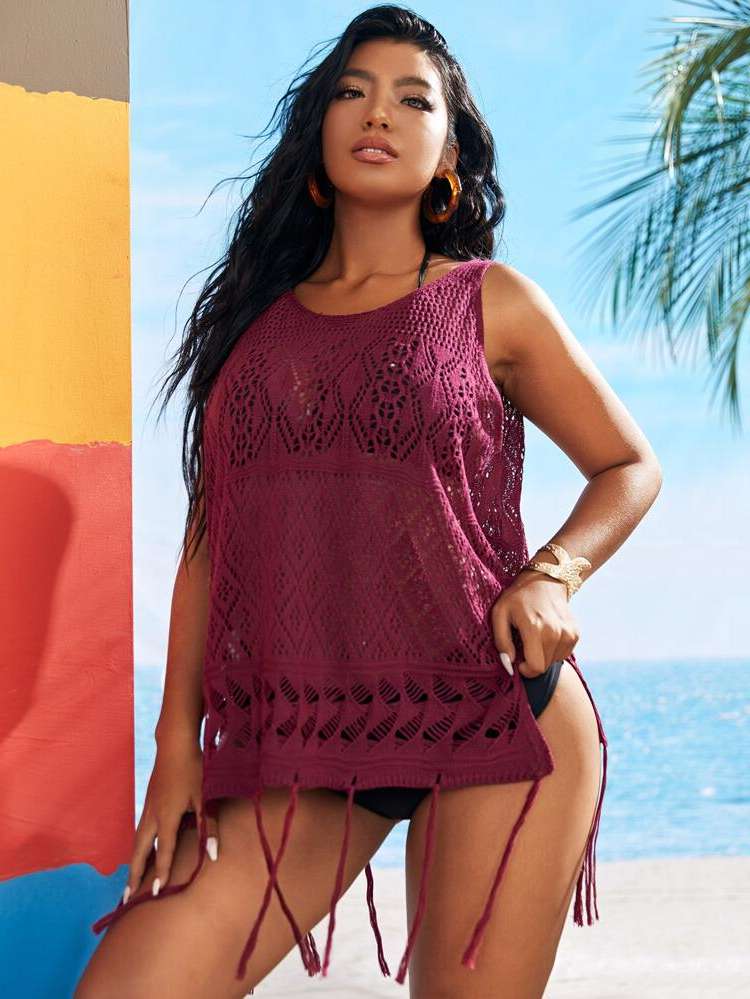  Burgundy  Plus Size Beachwear 7701