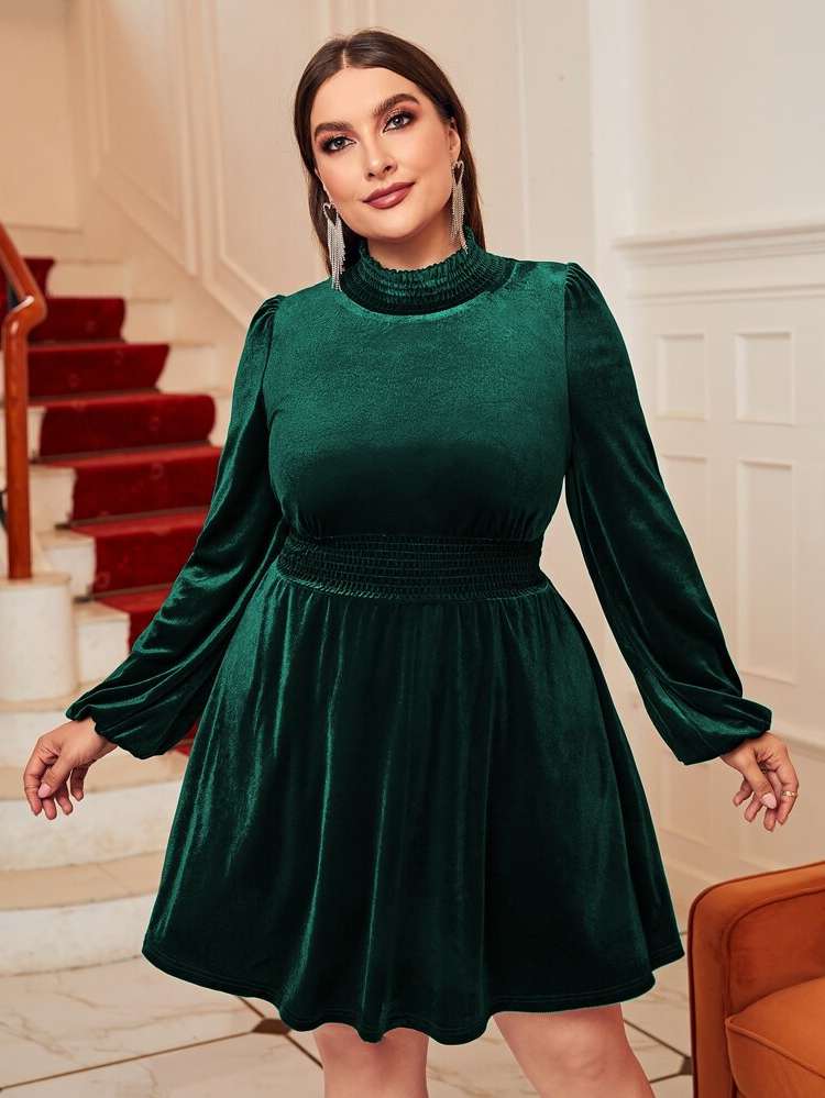 Plain Long Sleeve Short Glamorous Plus Size Dresses 9378