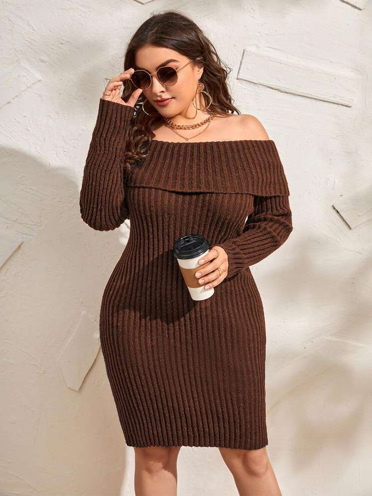 Slim Fit Off the Shoulder Long Sleeve Women Plus Clothing 9022