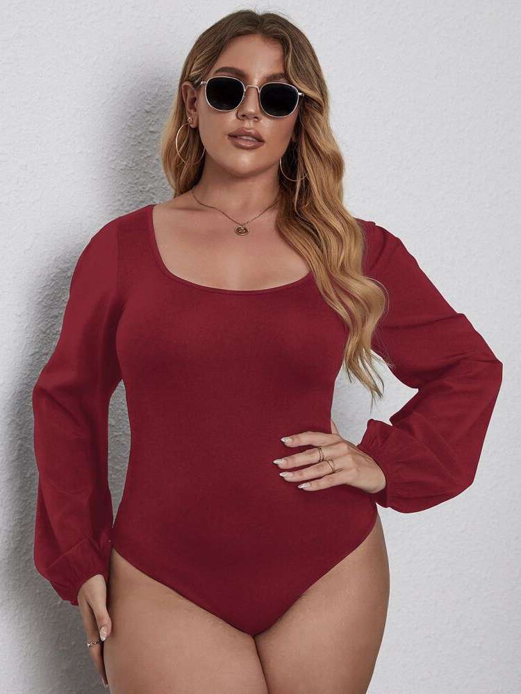  Burgundy Elegant Scoop Neck Plus Size Jumpsuits  Bodysuits 3274