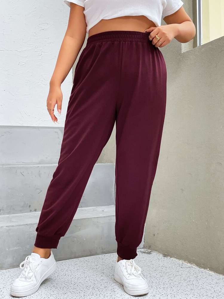  Burgundy Regular Fit Plus Size Bottoms 837