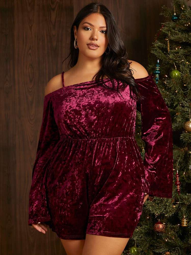 Regular Fit Long Sleeve Cold Shoulder Plus Size Jumpsuits 583