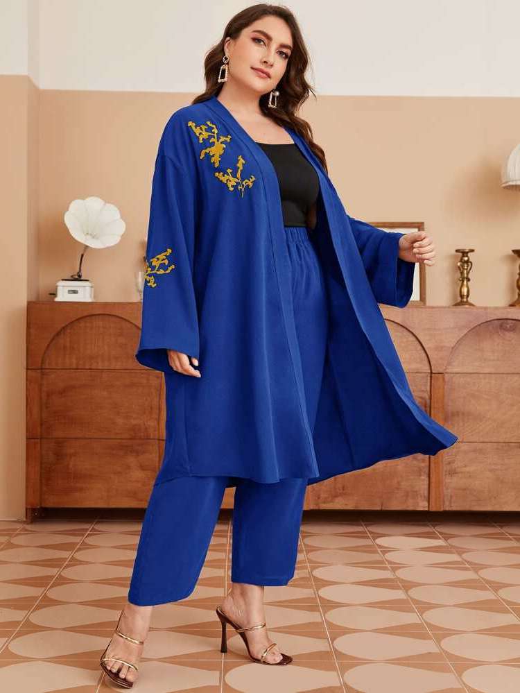  Embroidery Regular Fit Long Sleeve Plus Size Co-Ords 4887