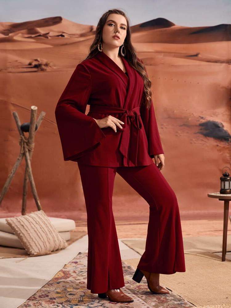  Burgundy Split Plus Size Suits 5212