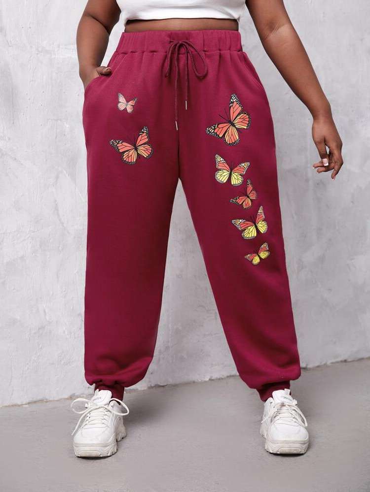 Regular Fit Animal Pocket Plus Size Sweatpants 3283