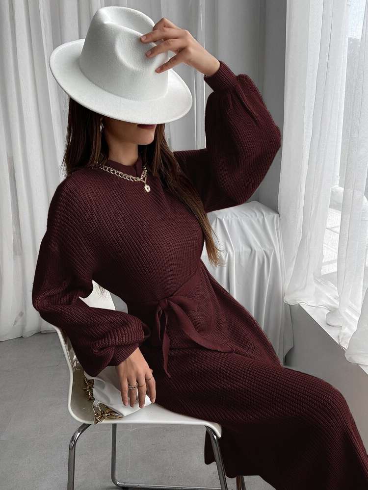 Casual Long Sleeve Belted Women Clothing 394