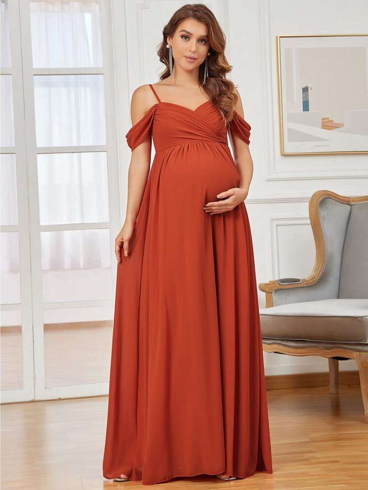 Glamorous Short Sleeve Cold Shoulder Maxi Maternity Dresses 5851