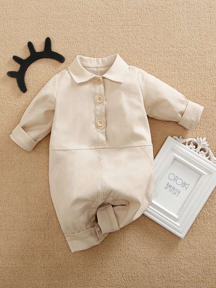 Long Casual Burnt Orange Long Sleeve Baby Onesies 980