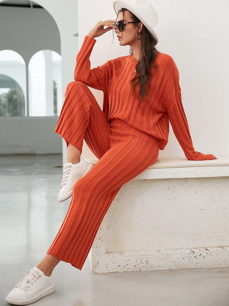 Plain Burnt Orange Regular Fit Casual Women Clothing 2057