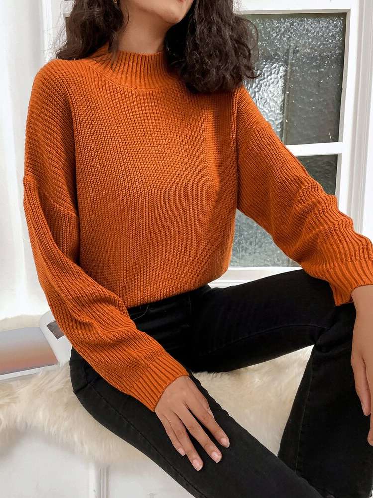  Plain Burnt Orange Women Knitwear 989