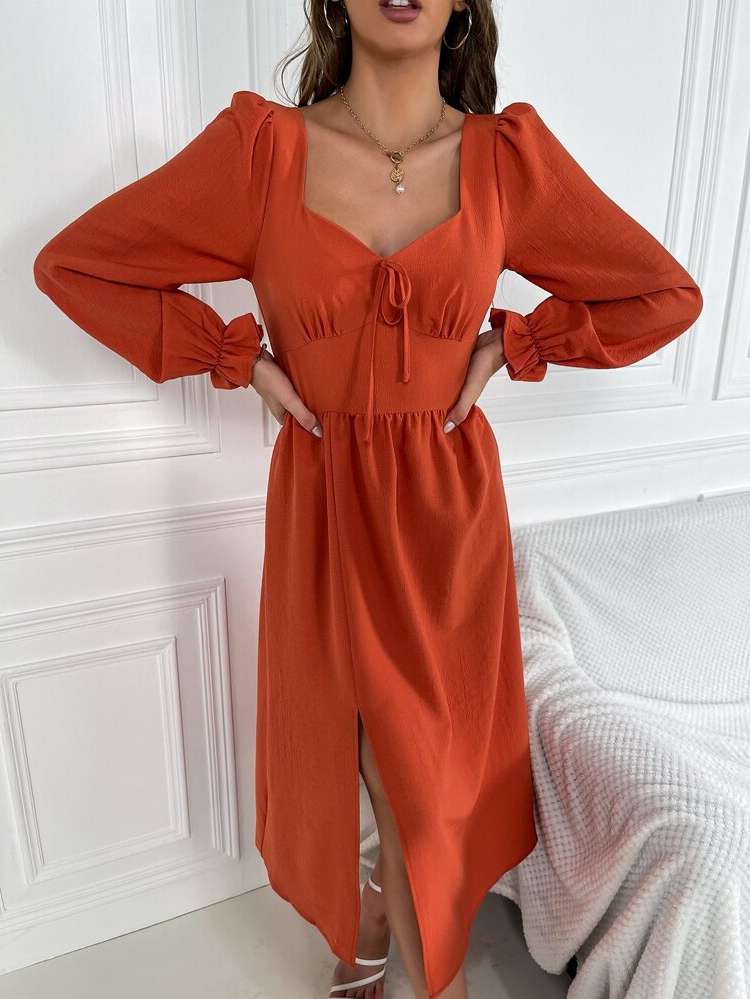 Burnt Orange  Midi Women Clothing 4424