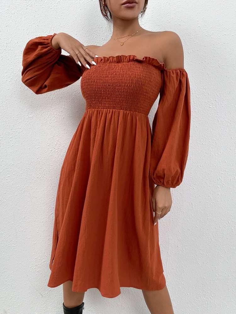  Off the Shoulder Shirred Women Dresses 1667