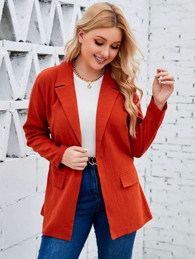  Burnt Orange Elegant Regular Fit Plus Size Blazers 9796