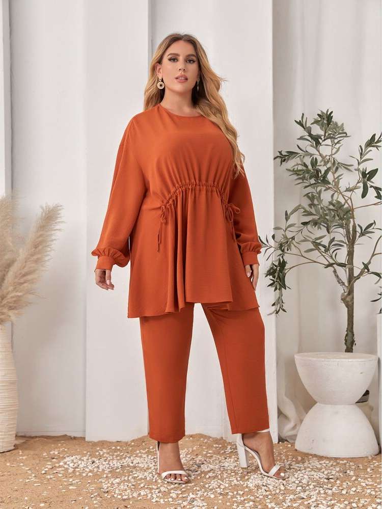 Cut Out Oversized Long Sleeve Plus Size Co-Ords 1349