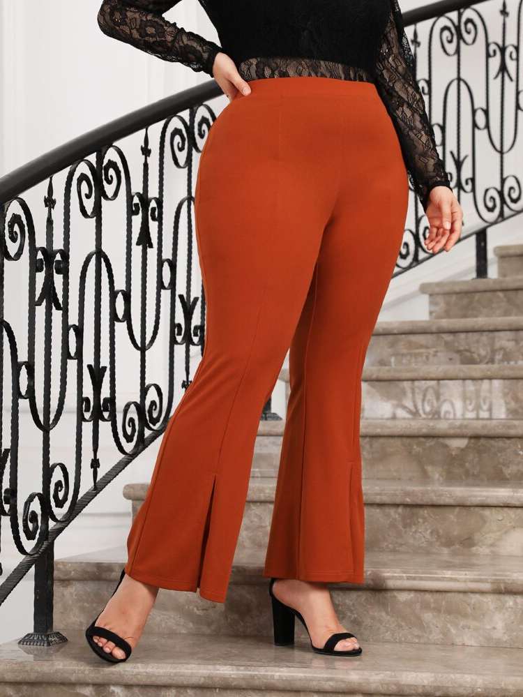  Elegant Burnt Orange Regular Fit Plus Size Pants 8214