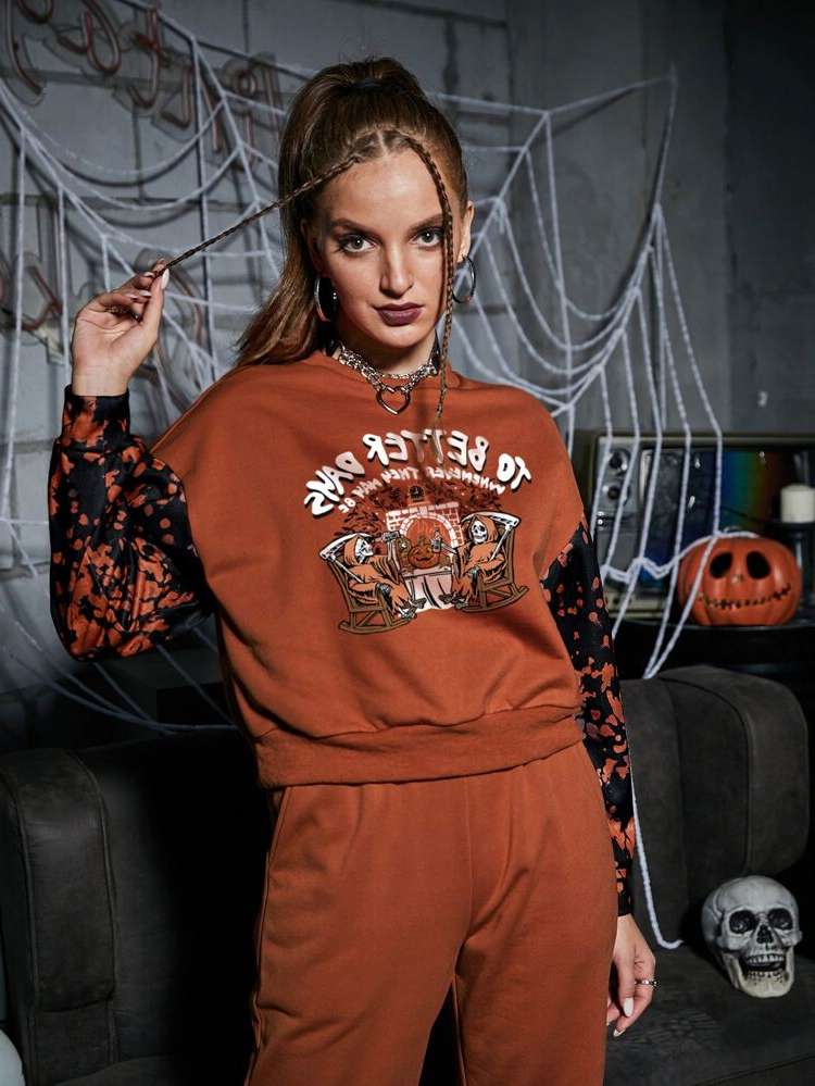 Regular Fit Halloween Round Neck Women Sweatshirts 8180