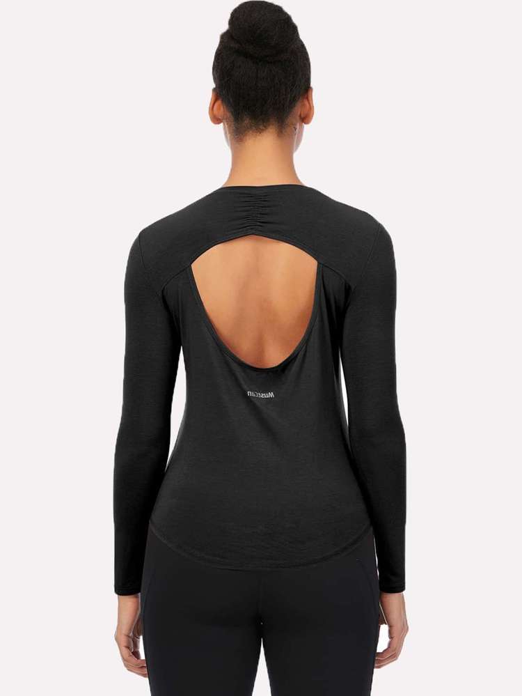 Cut Out Long Sleeve Regular Letter Women Activewear 2852