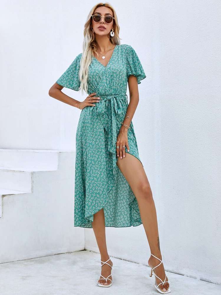 Regular Fit Wrap Long Boho Women Dresses 572