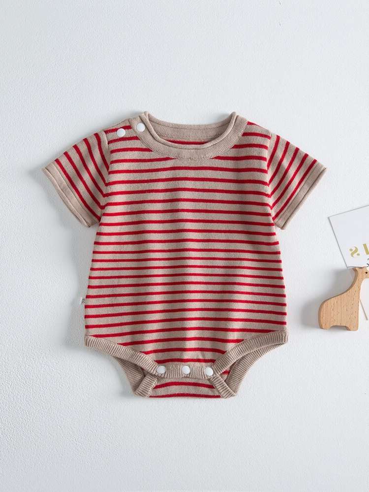 Round Neck Short Sleeve Short Striped Baby Clothing 571