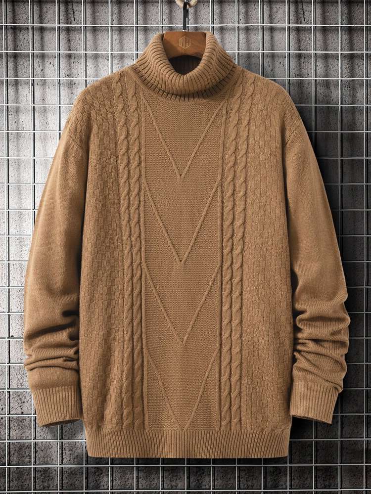 High Neck Regular Plain Men Knitwear 6406