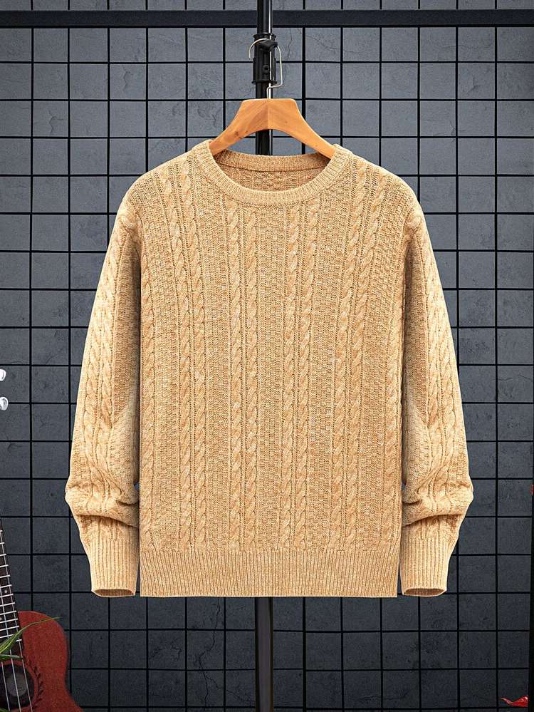  Plain Long Sleeve Camel Men Knitwear 417