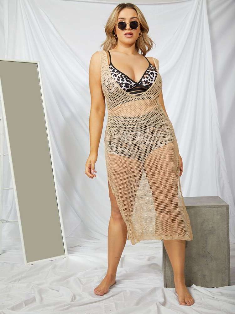  Plain Cut Out Plus Size Beachwear 211