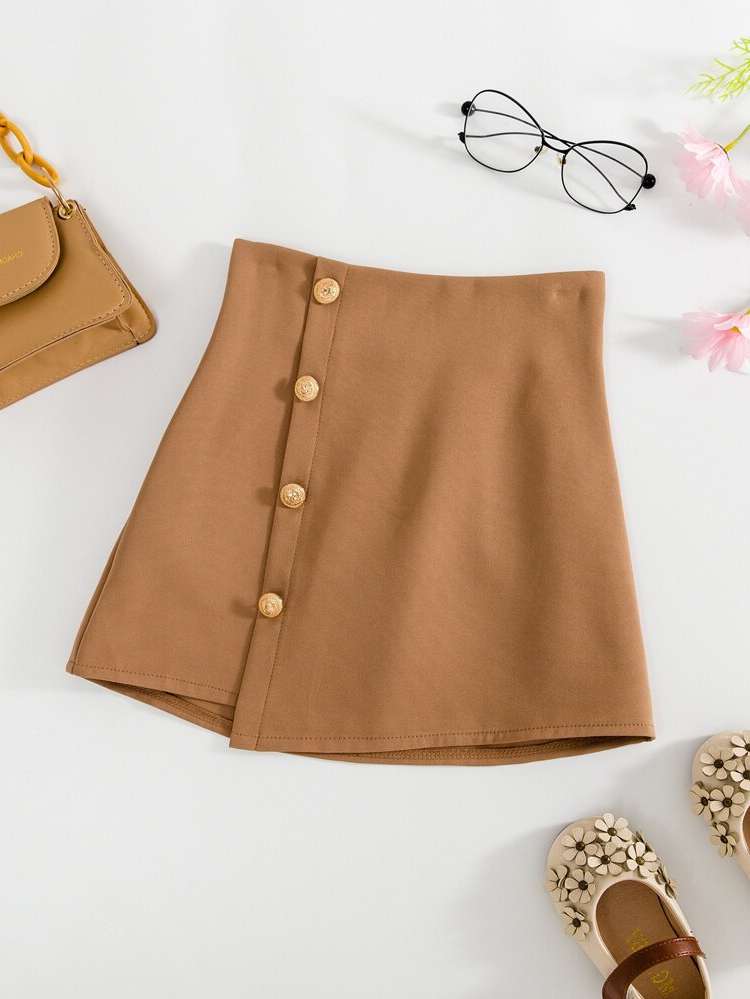 Camel Button Short Dressy Toddler Girl Skirts 6367