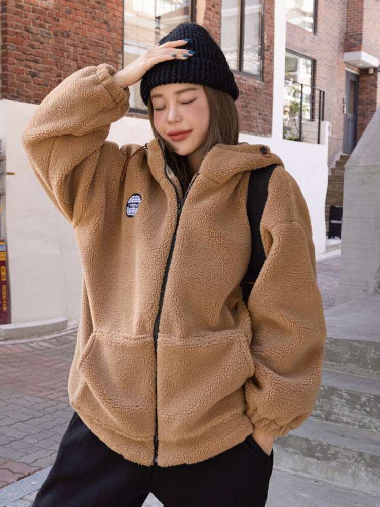 Hooded Long Sleeve Camel Women Clothing 9279