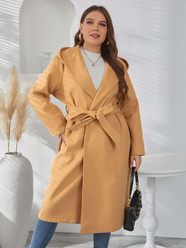 Hooded Long Sleeve Midi Plus Size Outerwears 8119