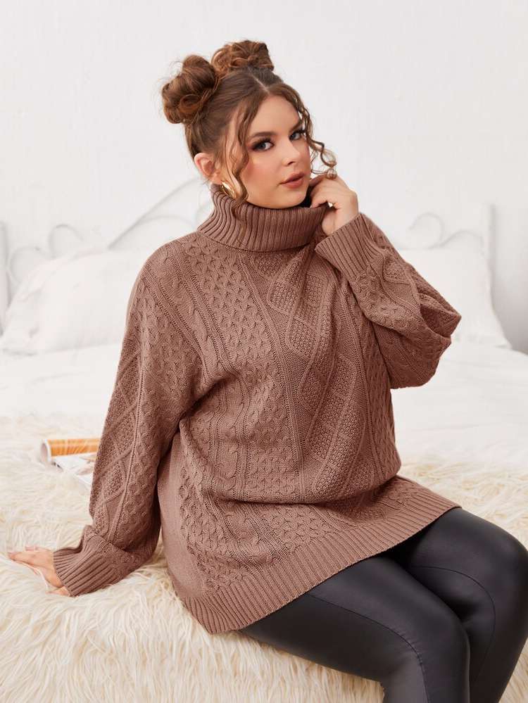 Long Sleeve  Camel Plus Size Knitwear 139