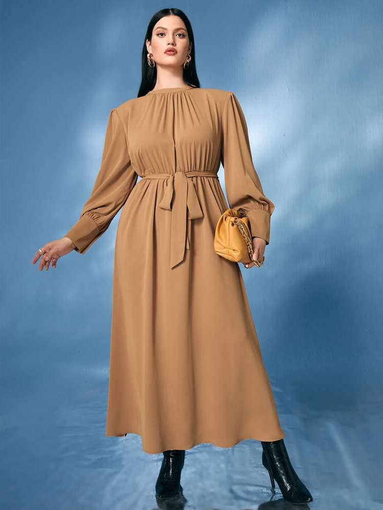 Maxi Plain Camel Women Plus Clothing 2954