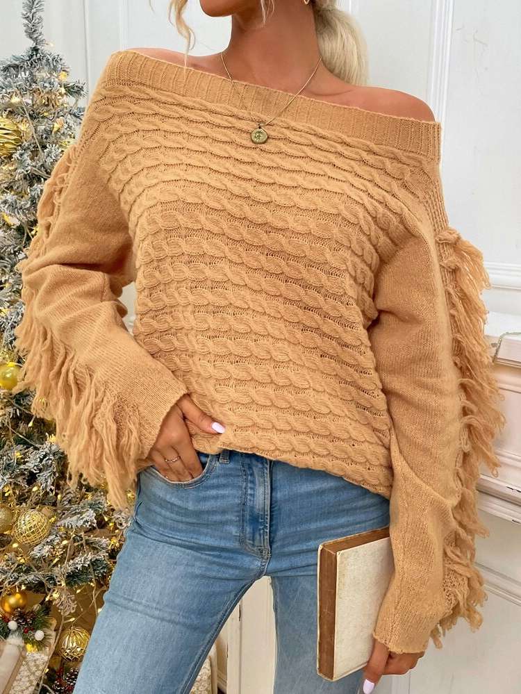 Off the Shoulder  Regular Fit Women Knitwear 8676