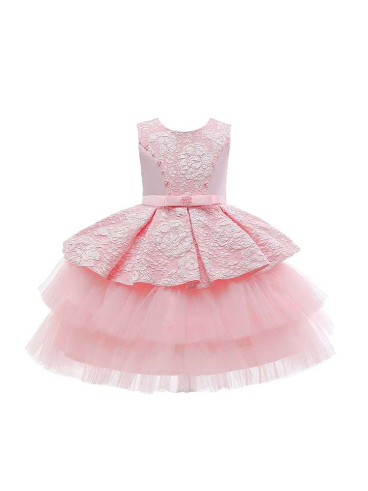 Champagne Floral Midi Embroidery Girls Partywear 3212