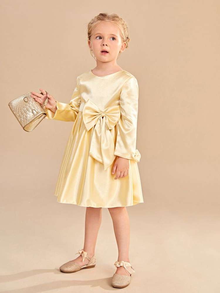 Plain Long Sleeve Glamorous Champagne Toddler Girls Clothing 1443