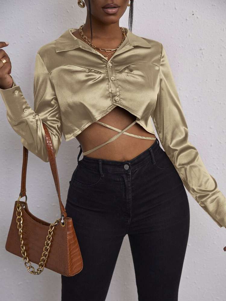  Sexy Crop Collar Women Blouses 3915