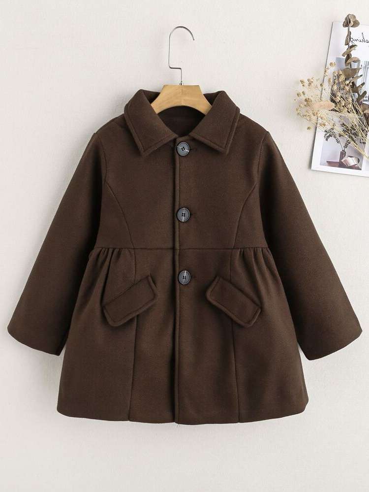 Button Front Regular Fit Long Sleeve Collar Girls Overcoats 4772