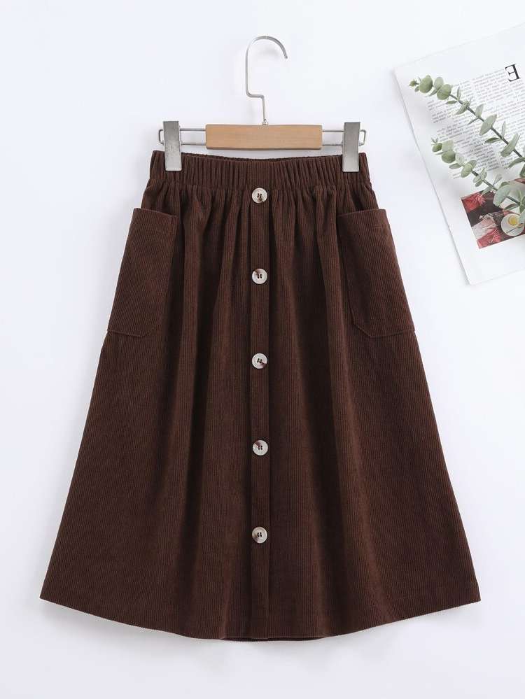 Chocolate Brown Plain Girls Skirts 2581