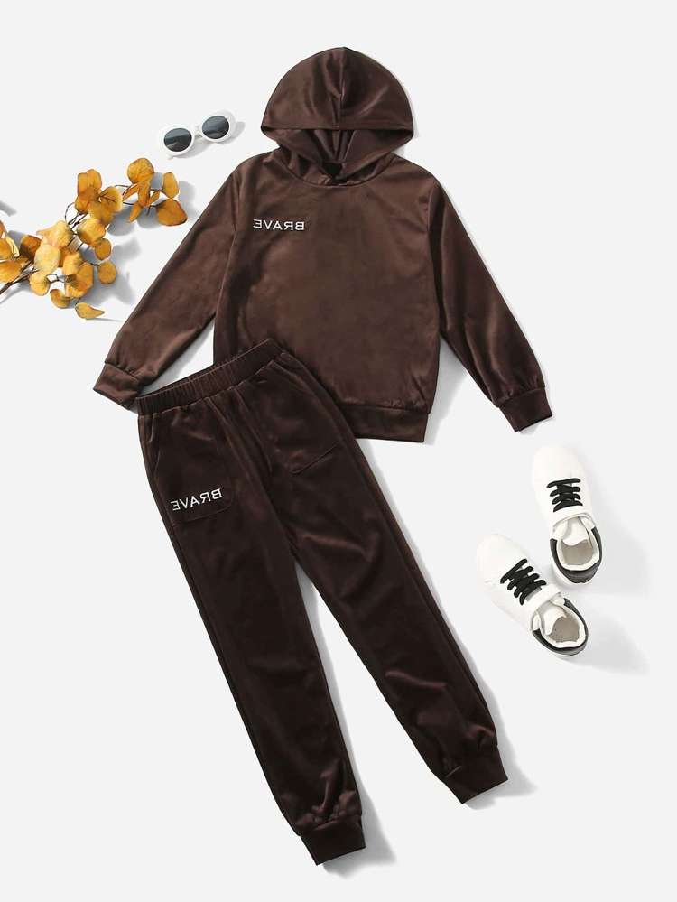 Chocolate Brown Regular Fit Casual Boys Two-piece Outfits 9489